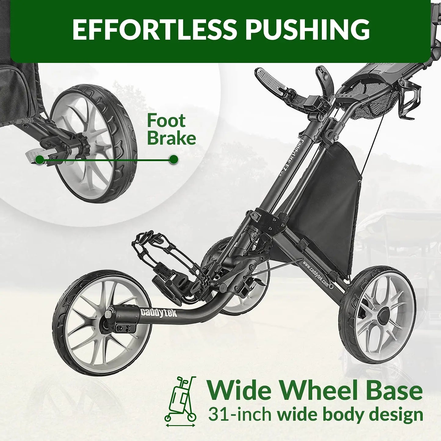 CaddyTek 3 Wheel Foldable Collapsible Golf Push Cart