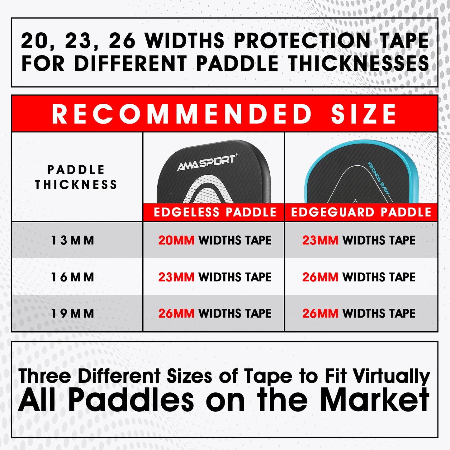 AMASPORT Pickleball Paddles Protection Tapes for 13/16/19mm Width Paddle