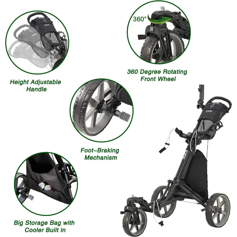 Wheel 360 Rotating Front Wheel Golf Push Cart, Umbrella Holder Included