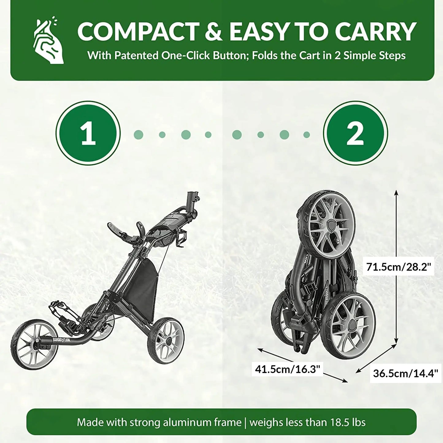 CaddyTek 3 Wheel Foldable Collapsible Golf Push Cart