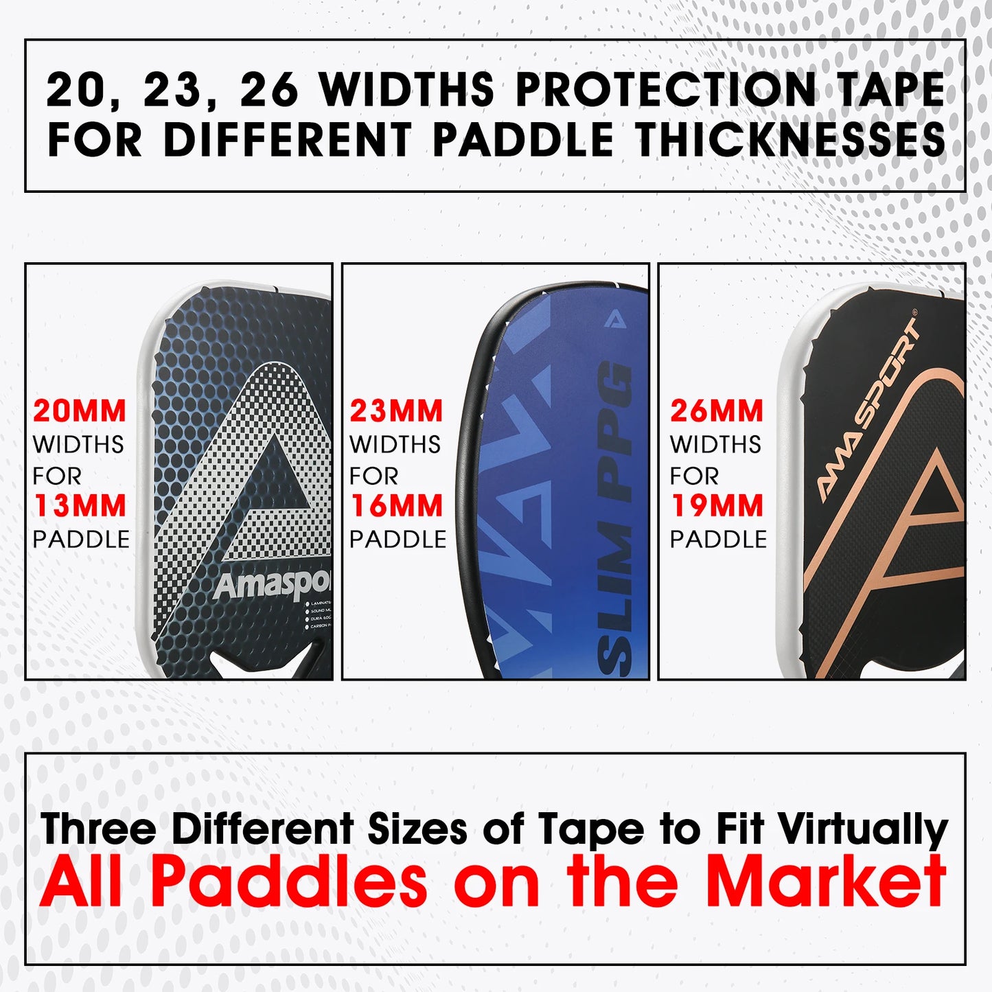 AMASPORT Pickleball Paddles Protection Tapes for 13/16/19mm Width Paddle