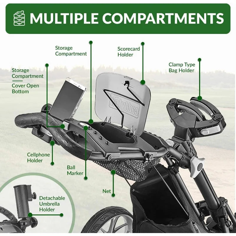 CaddyTek 4 Wheel Golf Push Cart - Caddycruiser Compact Pull Caddy